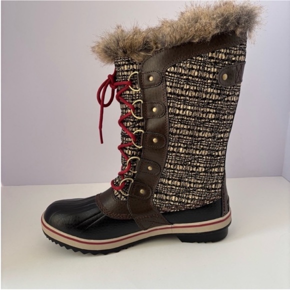 Sorel Tofino II Winter Boots Snow Shoes Leather Brown Black Red Womens Size 8.5 - Picture 10 of 14
